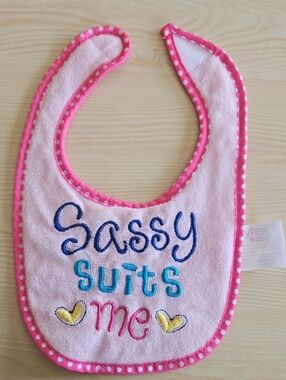 Playtex Pink Baby Bib with 'Sassy Suits Me' Embroidery